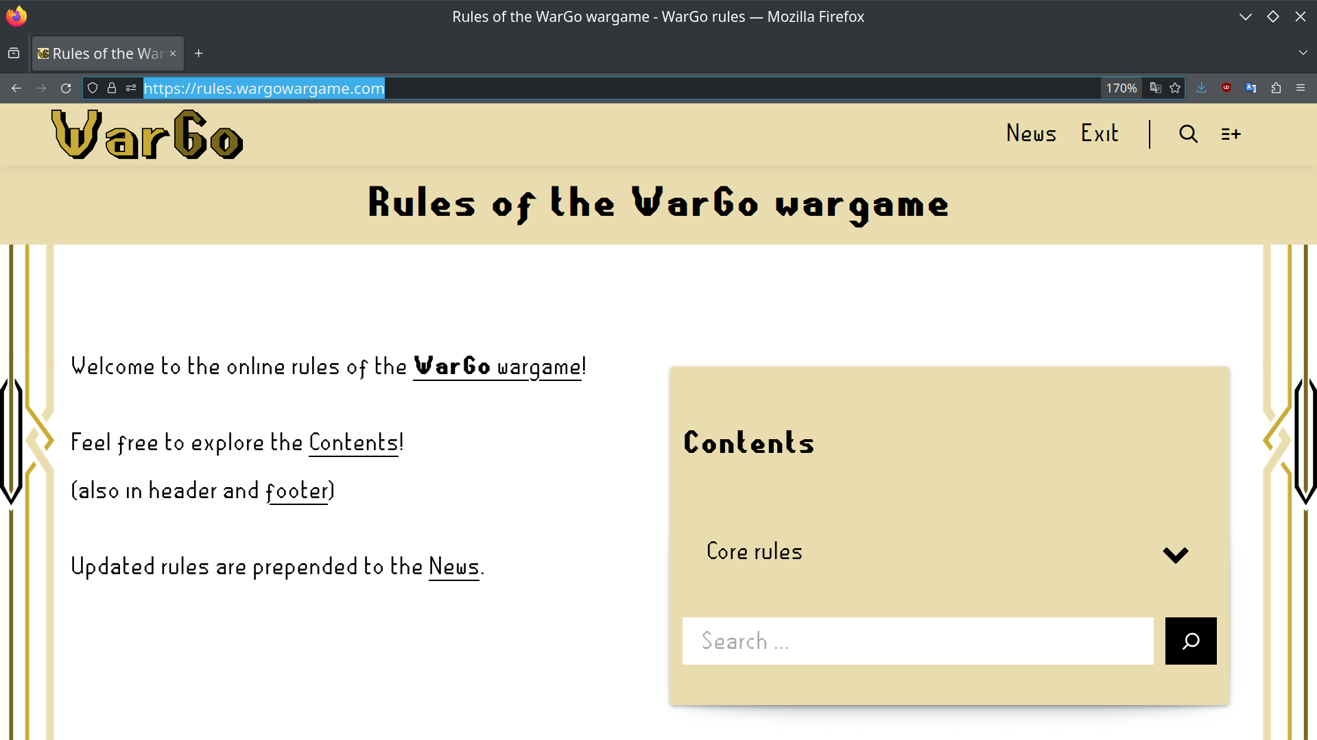 Homepage of the website for the WarGo rules.